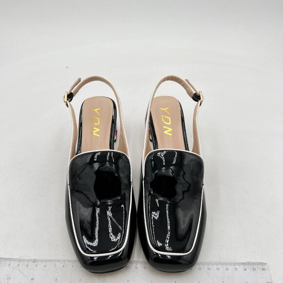 YDN Black Colorful Rhinestone Block Low Heels Square Toe Pump Office Lady Shoe - Picture 3 of 8